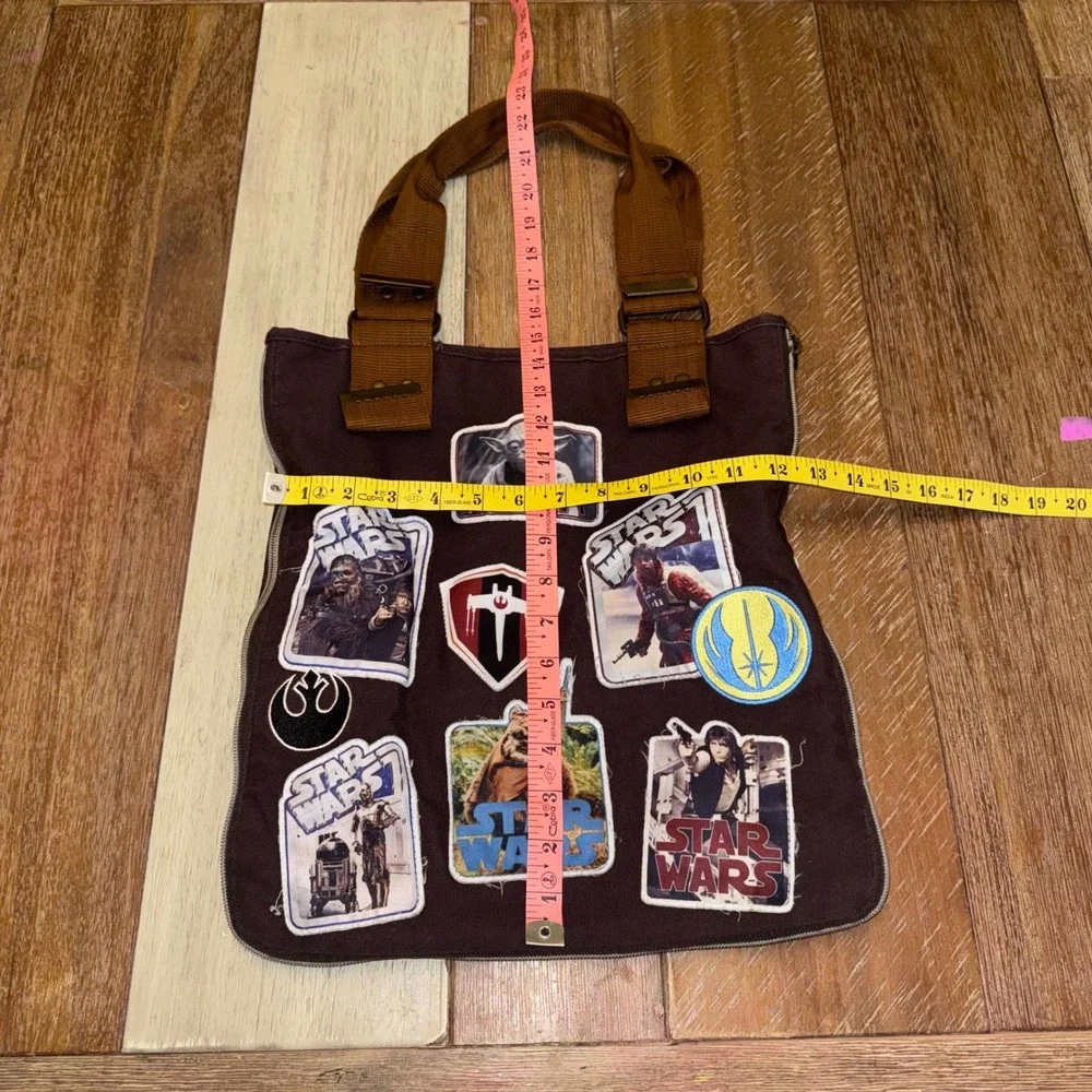 Star Wars Patch Canvas Tote Bag Kids OS Brown Excellent Darth Vader Yoda Graphic